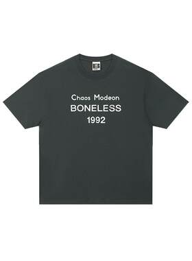 BONELESS斑驳做旧标语短袖T恤夏季宽松圆领简约情侣装百搭体恤潮