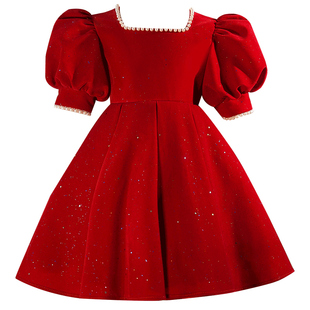 一周岁礼服女宝生日宴红色国风钢琴轻奢演出服平时可穿公主裙高定