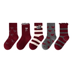 【秋冬款袜】女童安可拉红袜子秋冬季棉袜韩系复古中筒袜中大童