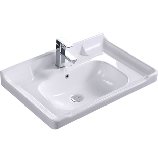 一体陶瓷盆半嵌入式洗手盆卫生间洗漱台洗脸盆方形台上盆面盆单盆