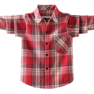 男童格子衬衫秋冬装洋气儿童中大童纯棉长袖衬衣男孩开衫外套潮