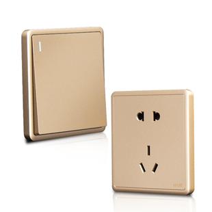 深思开关插座面板86型墙壁插座厨房五孔插座带开关金色 i10系列