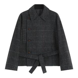 Bobbybecky复古英伦人字夹棉羊毛格子外套毛呢七分裤粗花呢花苞裙