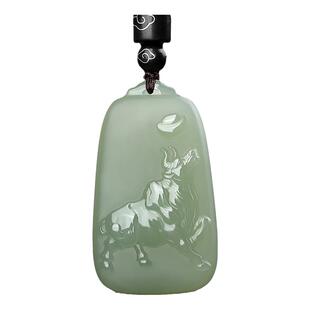 新疆和田玉青白玉生肖牛吊坠男牛气冲天玉牛玉吊坠女玉坠项链挂坠