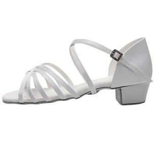 拉丁舞鞋女童儿童软底拉丁鞋白色少儿女孩跳舞舞蹈鞋不累脚缎面