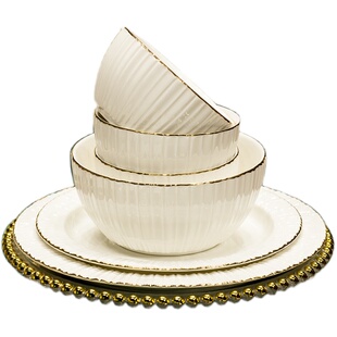 月间缕碗碟套装家用自由组合景德镇陶瓷釉下彩饭碗盘子陶瓷餐具