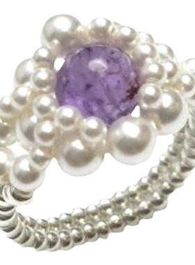 女紫幽灵水晶手工串珠戒指定制