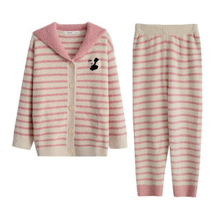 贝妍珊瑚绒睡衣女秋冬款保暖半边绒套装甜美学院风少女熊猫家居服