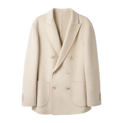 吉约蒙毛呢大衣男短款双排扣米白色冬季保暖加厚双面呢子羊毛外套