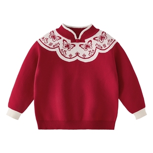 [抑菌锁温]女童毛衣秋冬加厚儿童毛线衣冬季红色针织衫小宝宝衣服