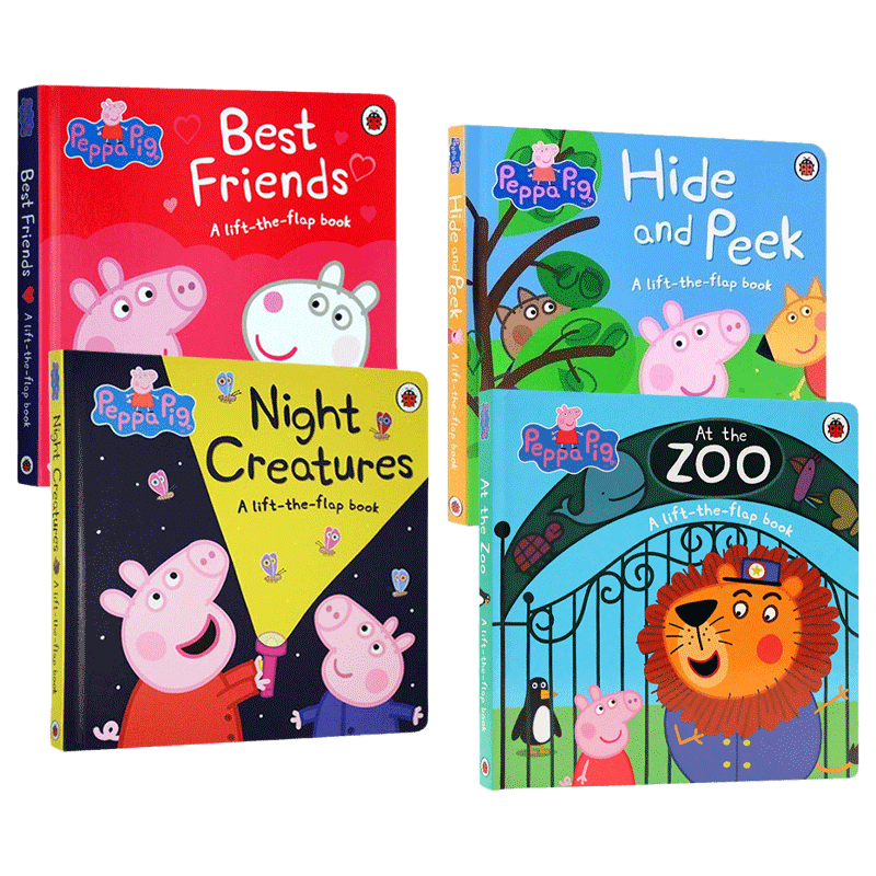 英文原版绘本 Peppa pig 粉红猪小妹小猪佩奇 4册 大开翻翻纸板书 亲子互动 儿童英语启蒙 睡前故事书 英文版 进口英语原版书籍