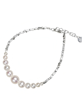 925碎银子珍珠手链正品正圆强光贝珠珍珠精致礼物手饰通勤