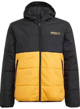 Adidas阿迪达斯三叶草童装冬季拼色运动保暖连帽棉服外套H31234