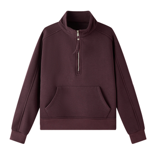 云上生活【怀抱卫衣】半拉链立领加绒短款卫衣秋冬季加厚上衣女