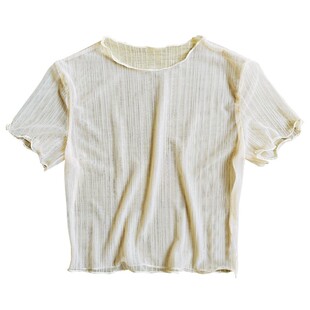 白色网纱上衣女夏季薄款罩衫吊带裙内搭t恤短袖半截蕾丝打底衫女