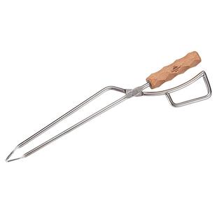 CAMPINGMOON不锈钢焚火钳榉木手柄 柴禾木炭烧烤钳子实心钢棒制成