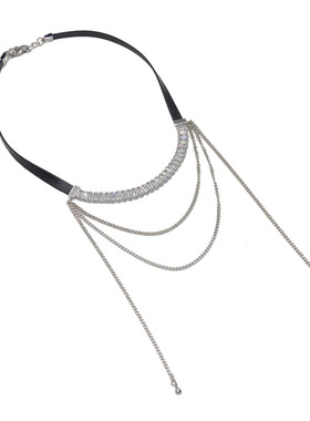 皮质锆石女多层流苏项链锁骨链