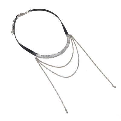 皮质锆石女多层流苏项链锁骨链