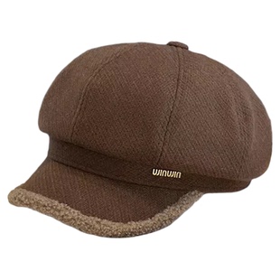 复古英伦风pu皮八角帽子女2025年春新款韩版显脸小防晒画家报童帽