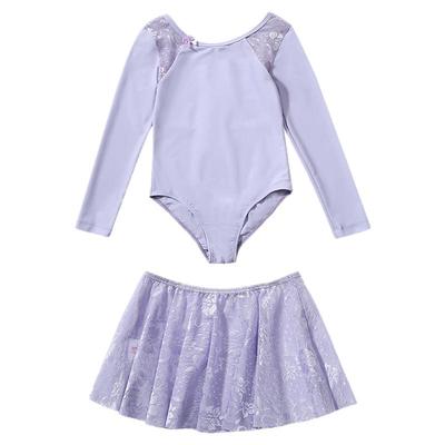 舞之恋舞蹈服儿童网纱拼接蕾丝舞蹈服装长袖体操服女童练功服