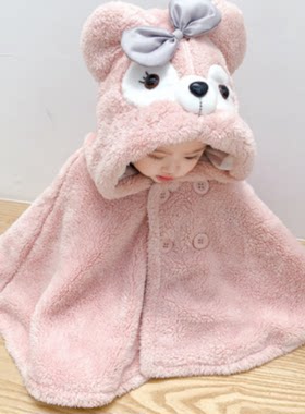 女宝宝斗篷秋冬外出披风男女童加厚保暖婴幼儿抱服带帽冬装小外套