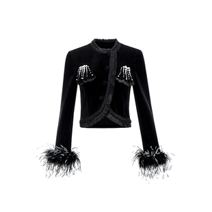 【明星同款】lefame拉飞姆千金小香风丝绒拼接高级感上衣外套