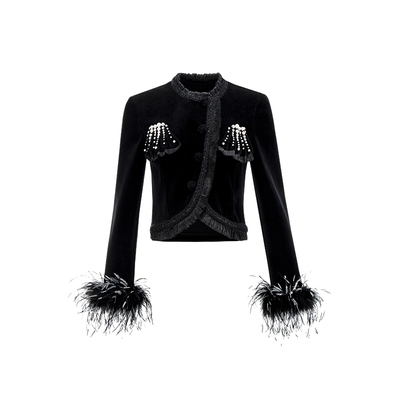 拼接短款高级感上衣拉飞姆小香风