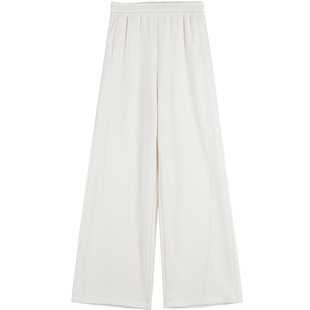 白色醋酸羊毛阔腿裤女秋冬卫裤垂感糯米裤宽松显瘦弯刀裤子运动裤