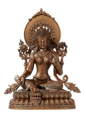 全鎏金绿度母铜像摆件