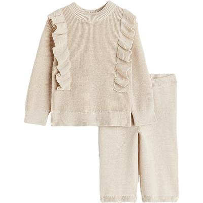HM童装女婴套装2件式秋季时尚套衫长裤针织红色套装1161029