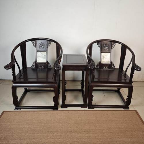 黑檀皇宫椅三件套中式家具圈椅很重仿古红木榫卯实木太师椅椅子