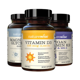 【D3K2镁】Naturewise阳光瓶5000iu维生素D3维生素K2甘氨酸镁