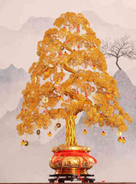 手工编织摇钱树摆件招财发财树客厅玄关装饰品乔迁开业礼品送朋友