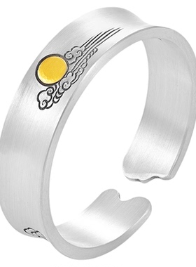 银千造 旭日东升足银999宽版实心开口银手镯简约男女款镶金银镯子