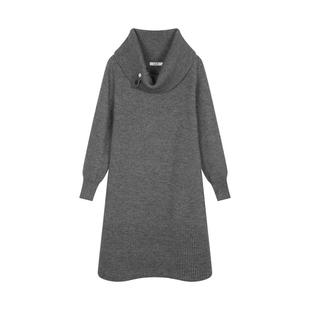 LILY冬新款女装格雷系设计感不对称大翻领直筒针织连衣裙女款