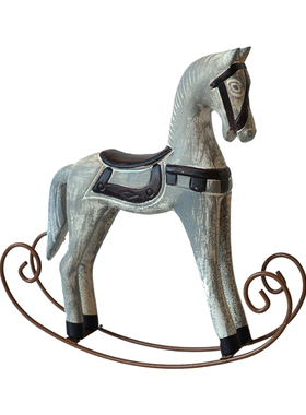 欧式复古怀旧木制铁摇摇马摆件