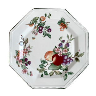 釉下手绘绿边八角盘田园水果桃子浆果西餐盘汤盘蔬菜沙拉碗茶杯碟