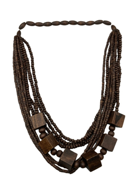 波西米亚风木质度假项链女多层复古民族风夸张美拉德棕色毛衣链