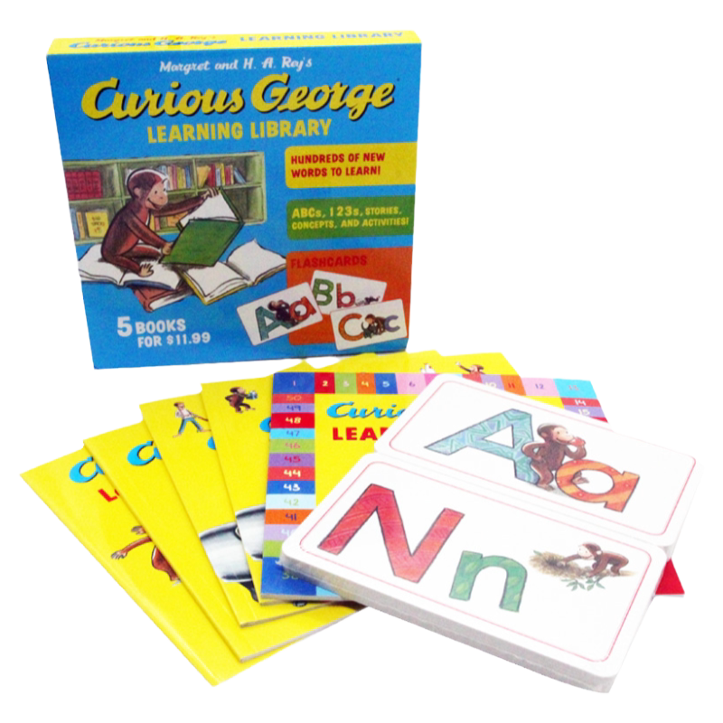 英文原版绘本Curious George Learning Library 好奇猴乔治 礼盒装5册26字母卡片 儿童启蒙故事书好奇的乔治