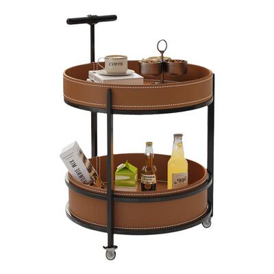 高颜值零食置物架马鞍皮小推车沙发边几家用可移动带轮茶几收纳盒