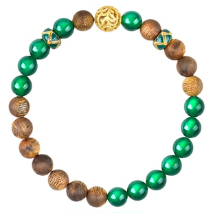 情绪稳定天然绿奇楠沉香玛瑙手串越南芽庄木质助心神安宁男女款