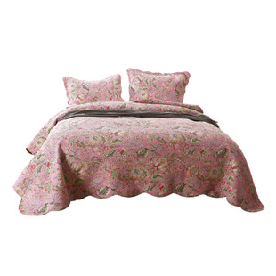 美式外贸出口全棉床盖三件套韩国水洗绗缝被欧式夹棉纯棉床单床品