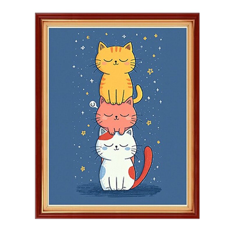 可爱治愈猫咪图案十字绣招财猫