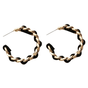 S925银针创意链条C字耳圈法式复古气质黑色绒布耳钉ins风耳饰2583