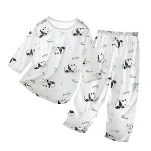 儿童睡衣纯棉套装夏季薄款宝宝空调服七分袖男女中大童家居服熊猫