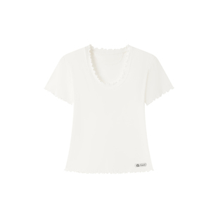 KeepSolo「显瘦纯欲」U领木耳花边织标短袖T恤上衣100新款26SS105