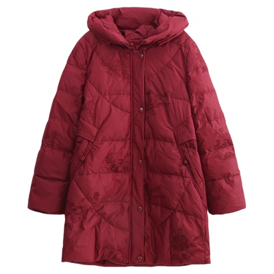 依佈中老年女士2025冬装新款连帽羽绒服中长款加厚保暖妈妈装外套