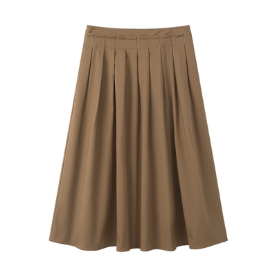 【商场同款】LILY2025秋新款女装复古压褶高腰休闲通勤弹力半身裙