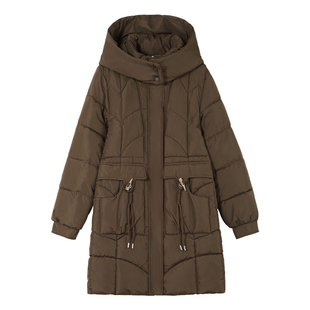 啄木鸟中长款棉服女士冬季2025新款时尚妈妈修身棉服保暖加厚外套