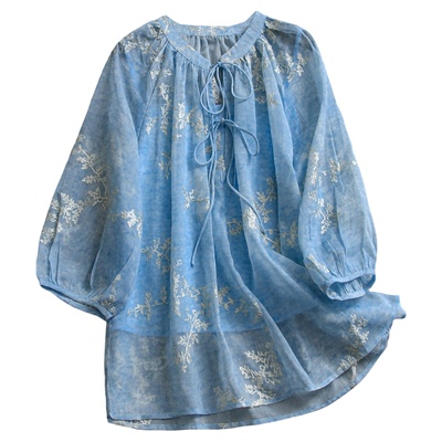 系带七分袖通勤百搭休闲女衬衫